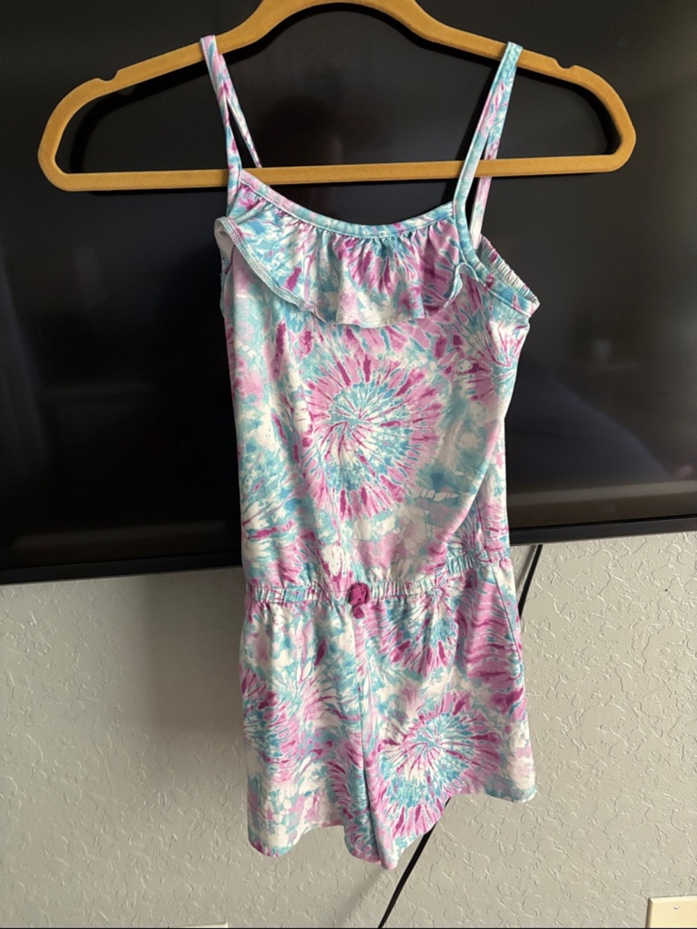 wonder nation Pink & Blue Tie-Dye Ruffle Romper